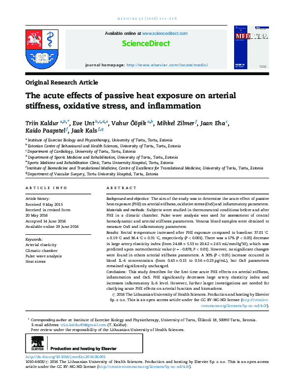 (PDF) The acute effects of passive heat exposure on arterial stiffness ...