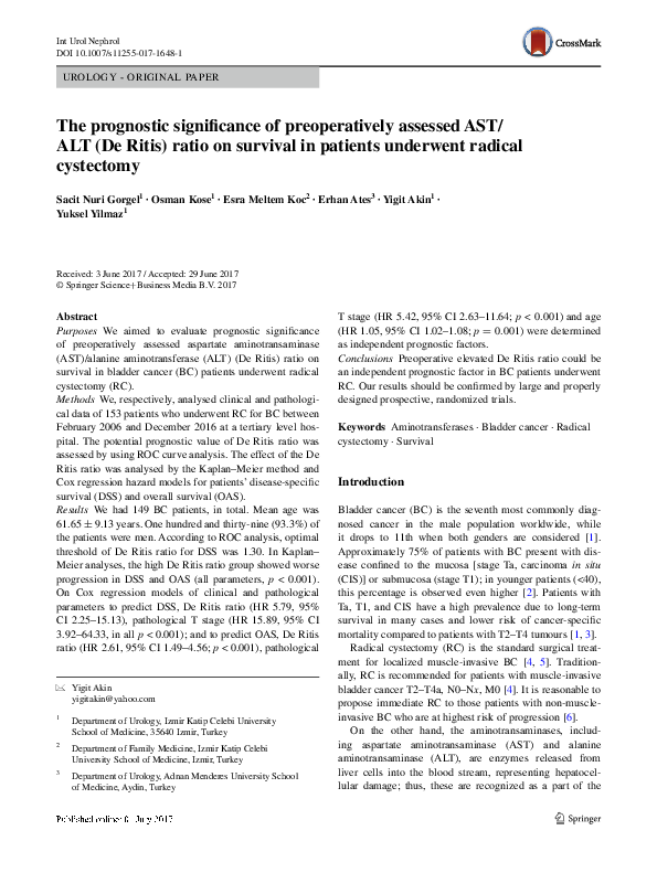 (PDF) The prognostic significance of preoperatively assessed AST/ALT ...