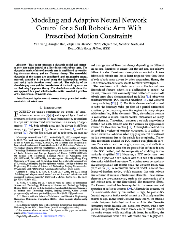 (PDF) Modeling and Adaptive Neural Network Control for a Soft Robotic ...