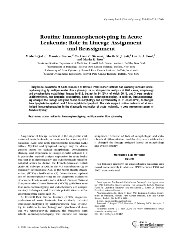 (PDF) Routine immunophenotyping in acute leukemia: Role in lineage ...