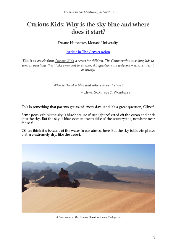 (PDF) Curious Kids: Why is the sky blue and where does it start?