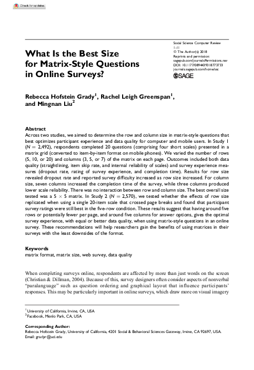 (PDF) What Is the Best Size for Matrix-Style Questions in Online Surveys?