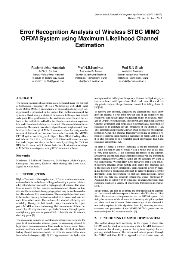 (PDF) Error Recognition Analysis of Wireless STBC MIMO OFDM System ...