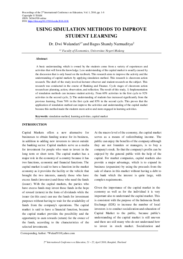 (PDF) Using Simulation Methods to Improve Student Learning