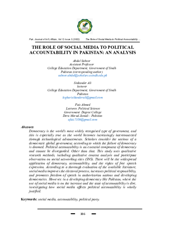 (PDF) The Role of Social Media to Political Accountability in Pakistan ...