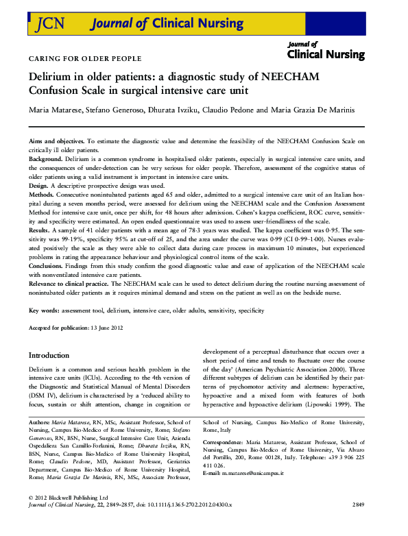 (PDF) Delirium in older patients: a diagnostic study of NEECHAM ...