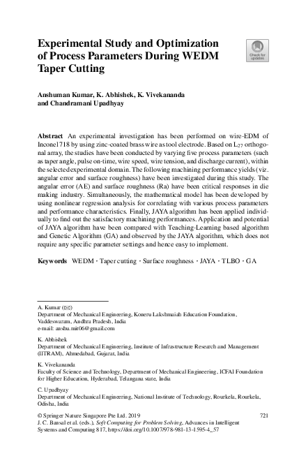 (PDF) Experimental Study and Optimization of Process Parameters During ...