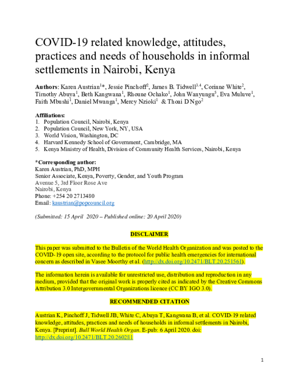 (PDF) COVID-19 Related Knowledge, Attitudes, Practices and Needs of ...