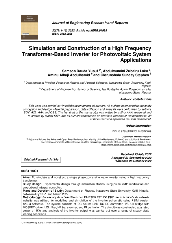 (PDF) Simulation and Construction of a High Frequency Transformer-Based ...