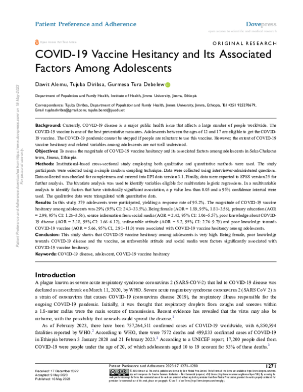(PDF) COVID-19 Vaccine Hesitancy and Its Associated Factors Among ...