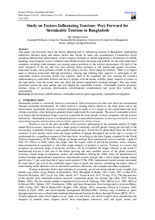 (PDF) Study on Factors Influencing Tourism: Way Forward for Sustainable ...