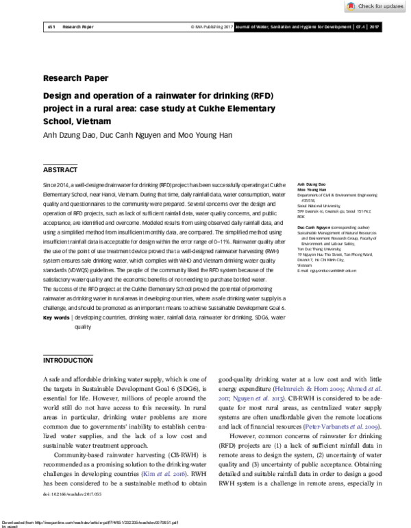(PDF) Design and operation of a rainwater for drinking (RFD) project in ...