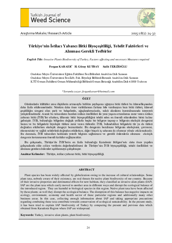 (PDF) Invasive Plants Biodiversity of Turkey, Factors affecting and ...