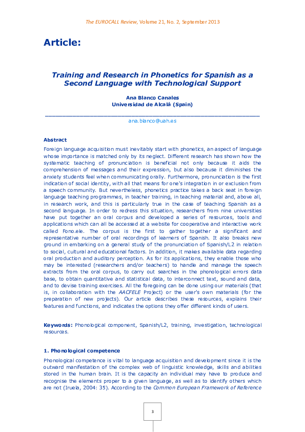 (PDF) Training and Research in Phonetics for Spanish as a Second ...