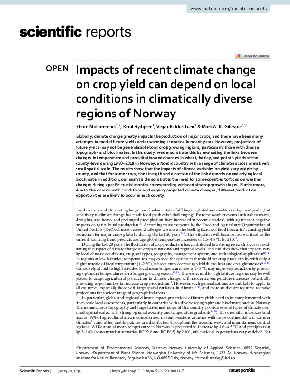 (PDF) Impacts of recent climate change on crop yield can depend on ...