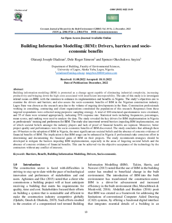 (PDF) Building Information Modelling (BIM): Drivers, barriers and ...