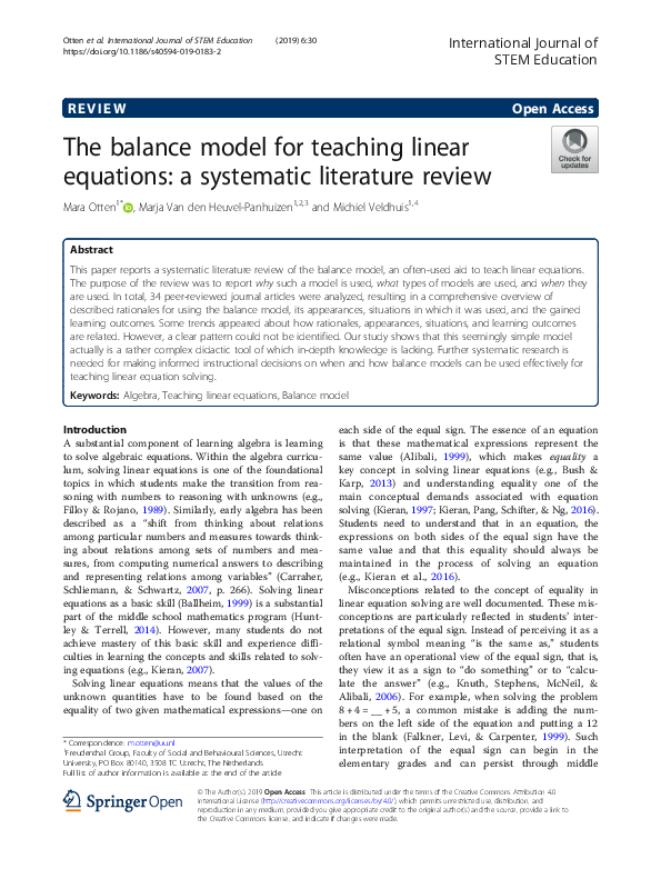 (PDF) The balance model for teaching linear equations: a systematic ...