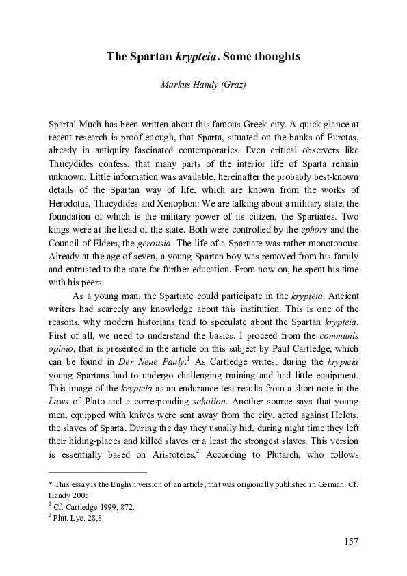 (PDF) The Spartan krypteia. Some thoughts, in: J. Fischer/R. Feldbacher ...