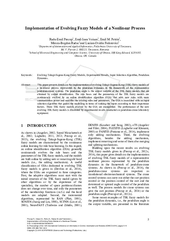 (PDF) Implementation of Evolving Fuzzy Models of a Nonlinear Process