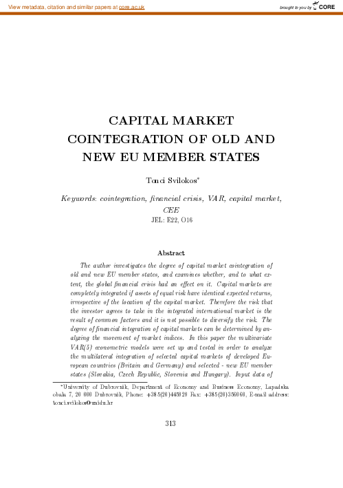 (PDF) Capital Market Cointegration of Old and New Eu Member States