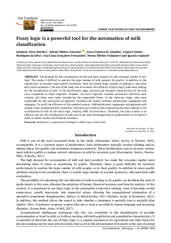 (PDF) Fuzzy logic is a powerful tool for the automation of milk ...