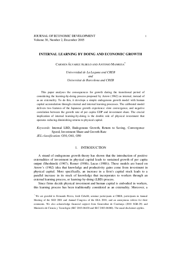 (PDF) Internal Learning By Doing And Economic Growth