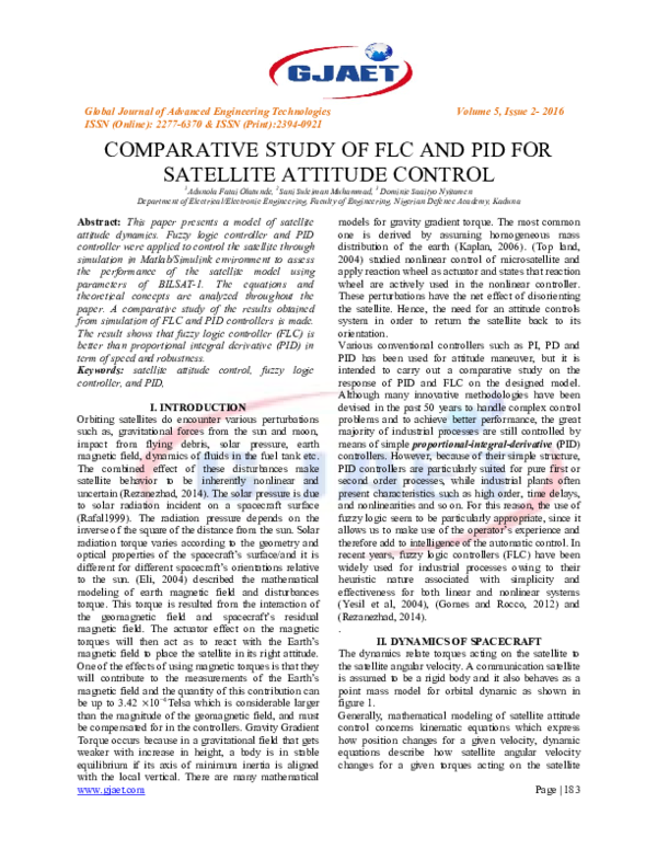 (PDF) COMPARATIVE STUDY OF FLC AND PID FOR SATELLITE ATTITUDE CONTROL