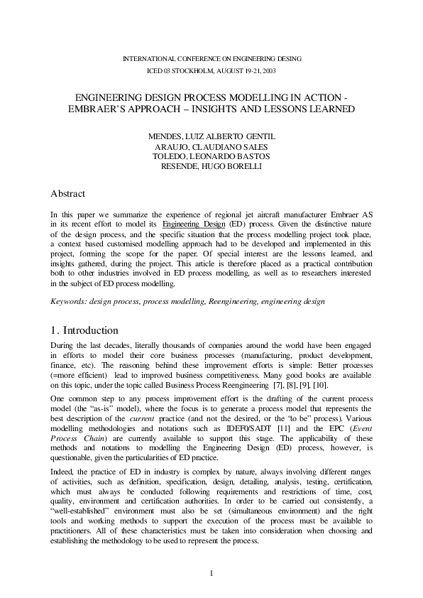 (PDF) Engineering Design Process Modelling in Action - Embraer’s ...