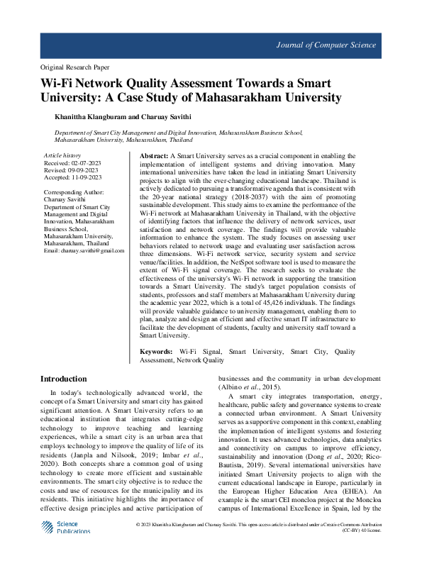 (PDF) Wi-Fi Network Quality Assessment Towards a Smart University: A ...
