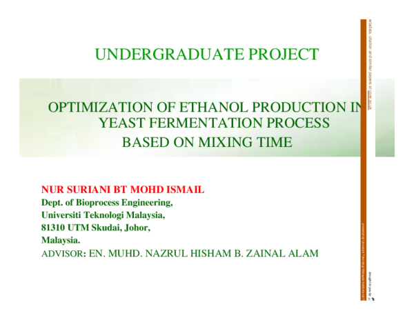 (PDF) Optimization Of Ethanol Production In Yeast Fermentation Process ...