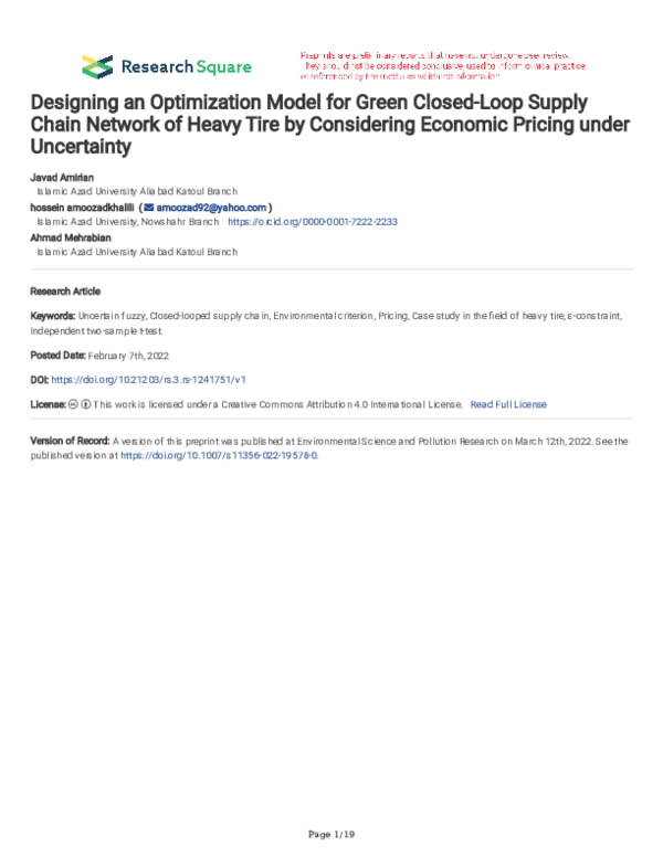 (PDF) Designing an Optimization Model for Green Closed-Loop Supply ...