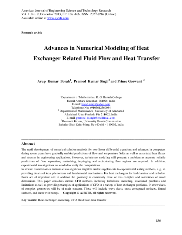 (PDF) Advances in Numerical Modeling of Heat Exchanger Related Fluid ...