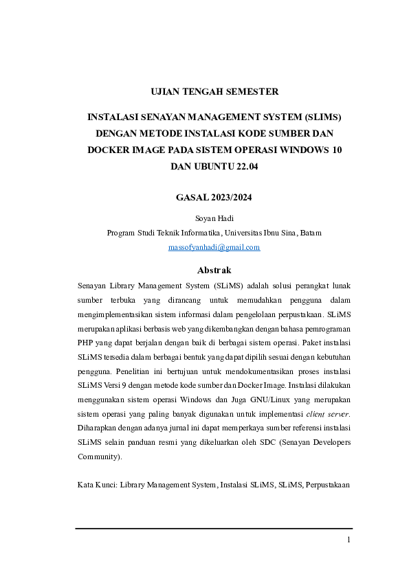 (PDF) INSTALASI SENAYAN MANAGEMENT SYSTEM (SLIMS) DENGAN METODE ...