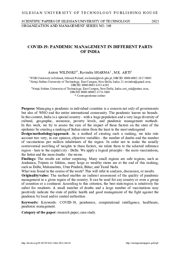 (PDF) Covid-19: pandemic management in different parts of India ...
