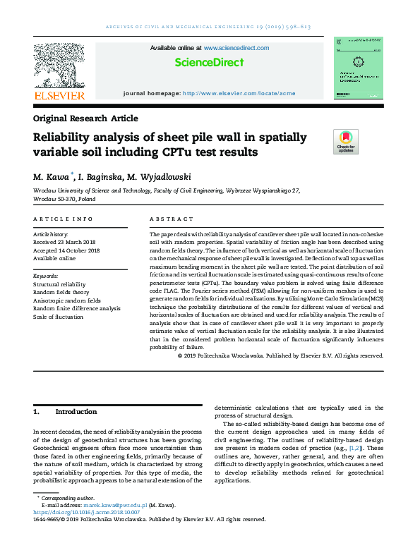 (PDF) Reliability analysis of sheet pile wall in spatially variable ...