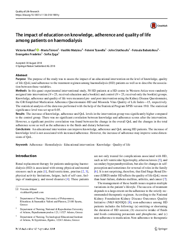 (PDF) The impact of education on knowledge, adherence and quality of ...