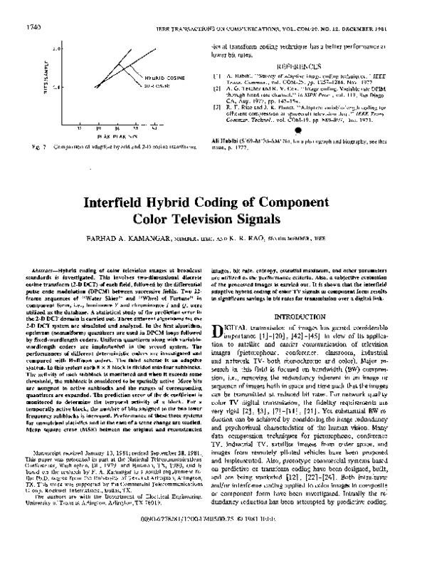 (PDF) Interfield Hybrid Coding of Component Color Television Signals