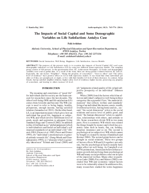 (PDF) The Impacts of Social Capital and Some Demographic Variables on ...
