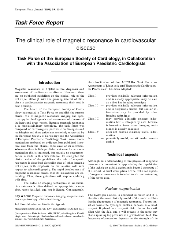 (PDF) The clinical role of magnetic resonance in cardiovascular disease