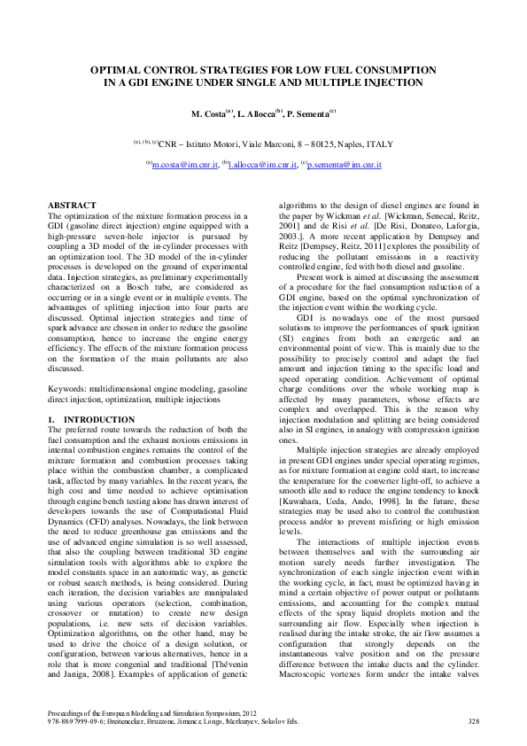 (PDF) Optimal control strategies for low fuel consumption in a GDI ...
