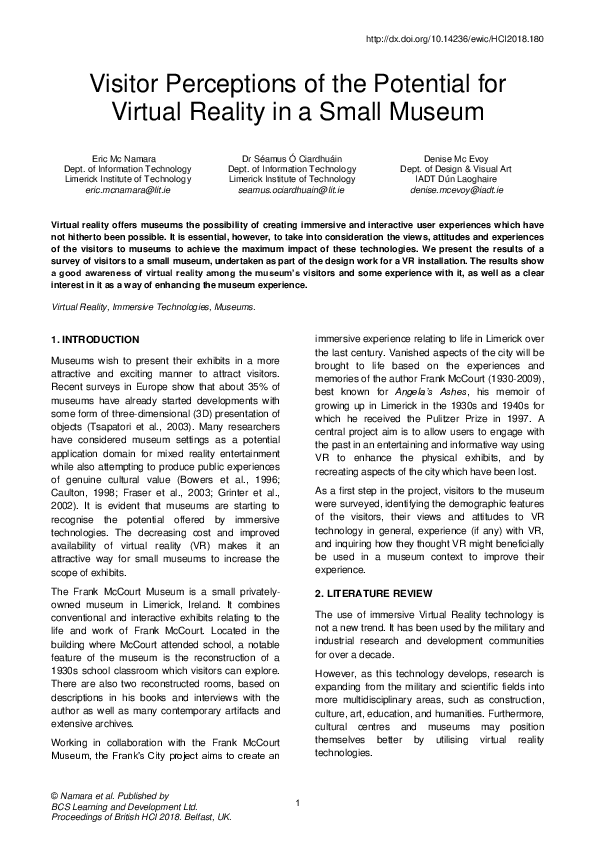 (PDF) Visitor Perceptions of the Potential for Virtual Reality in a ...
