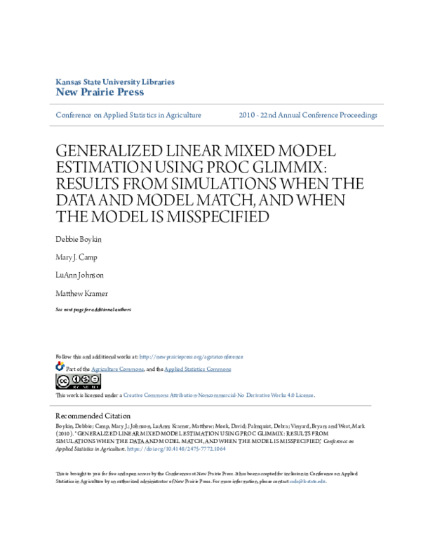 (PDF) Generalized Linear Mixed Model Estimation Using Proc Glimmix ...