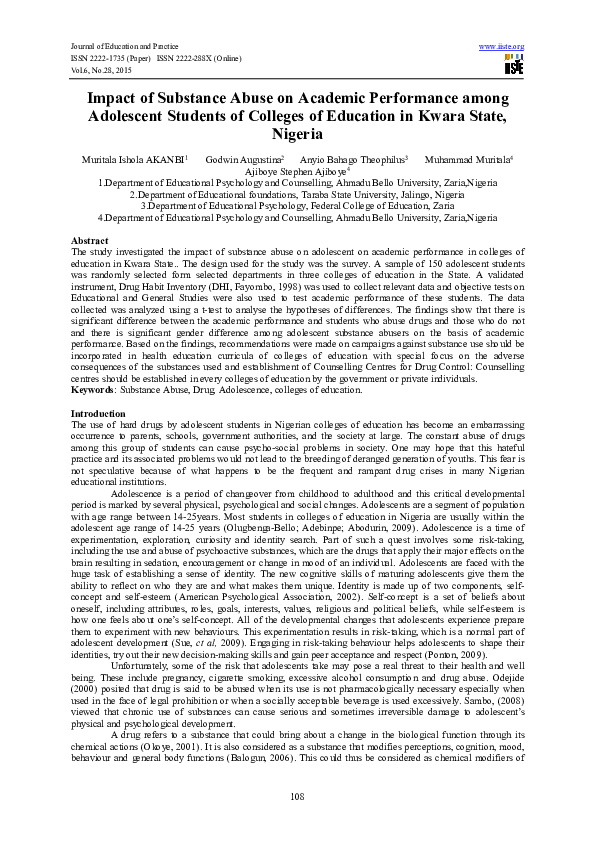 (PDF) Impact of Substance Abuse on Academic Performance among ...