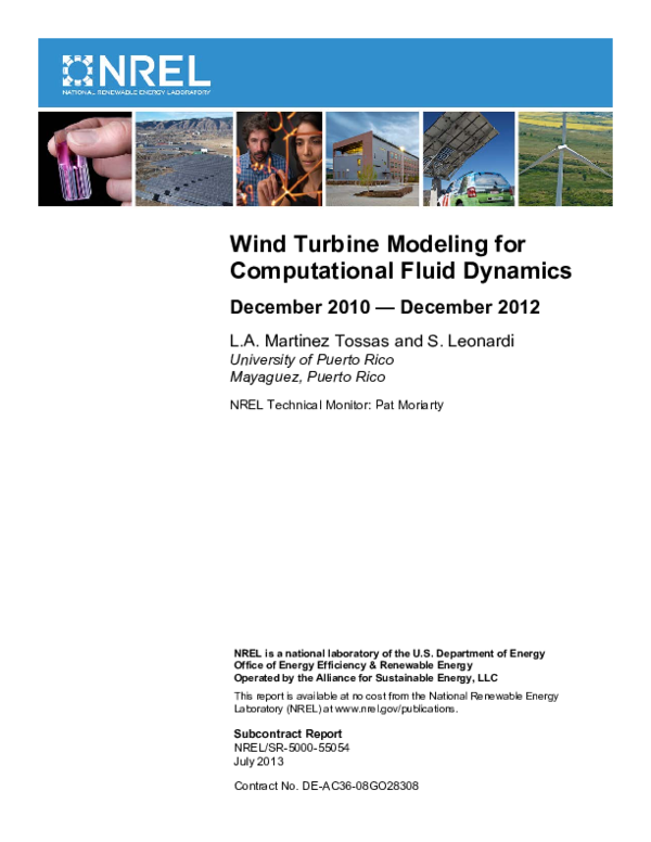 (PDF) Wind Turbine Modeling for Computational Fluid Dynamics: December ...