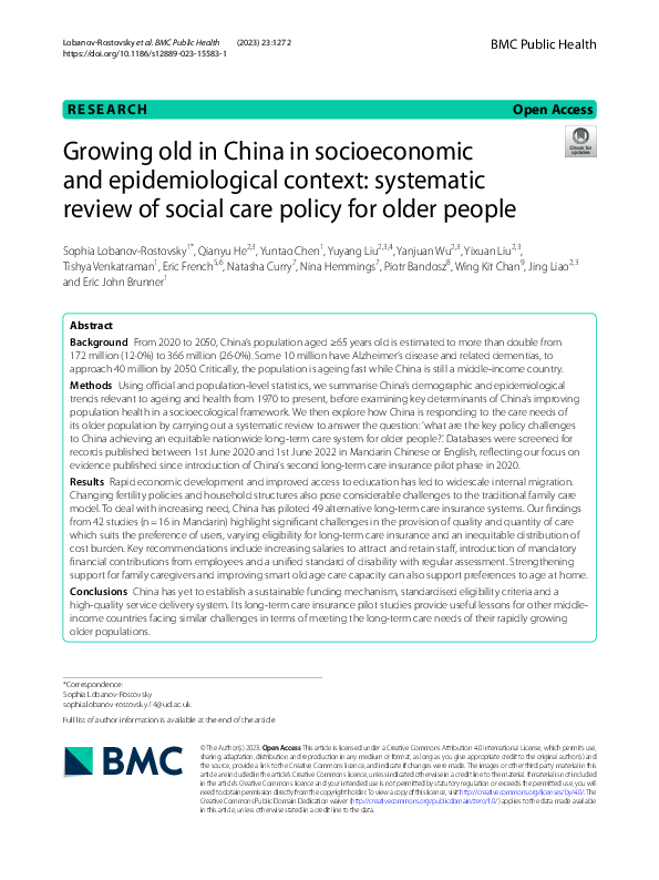 (PDF) Growing old in China in socioeconomic and epidemiological context ...