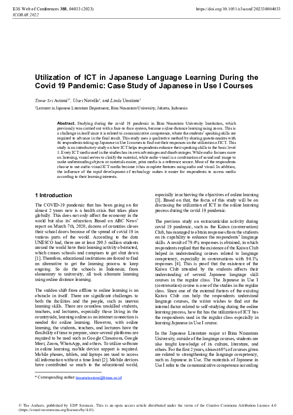 (PDF) Utilization of ICT in Japanese Language Learning During the Covid ...