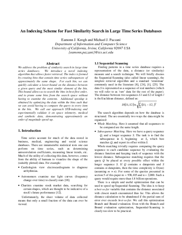 (PDF) An indexing scheme for fast similarity search in large time ...