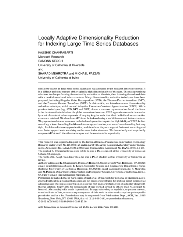 (PDF) Locally adaptive dimensionality reduction for indexing large time ...