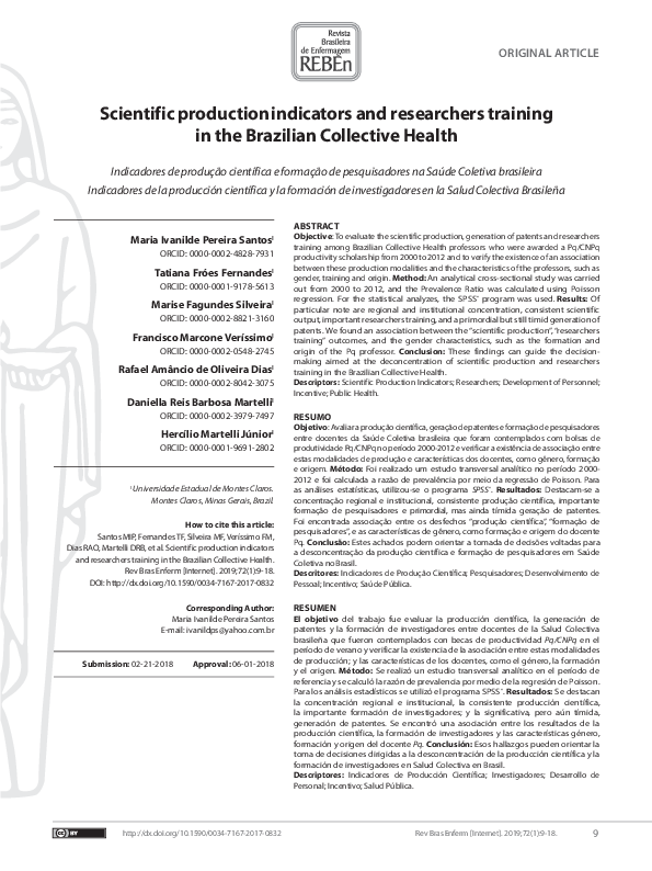 (PDF) Scientific production indicators and researchers training in the ...