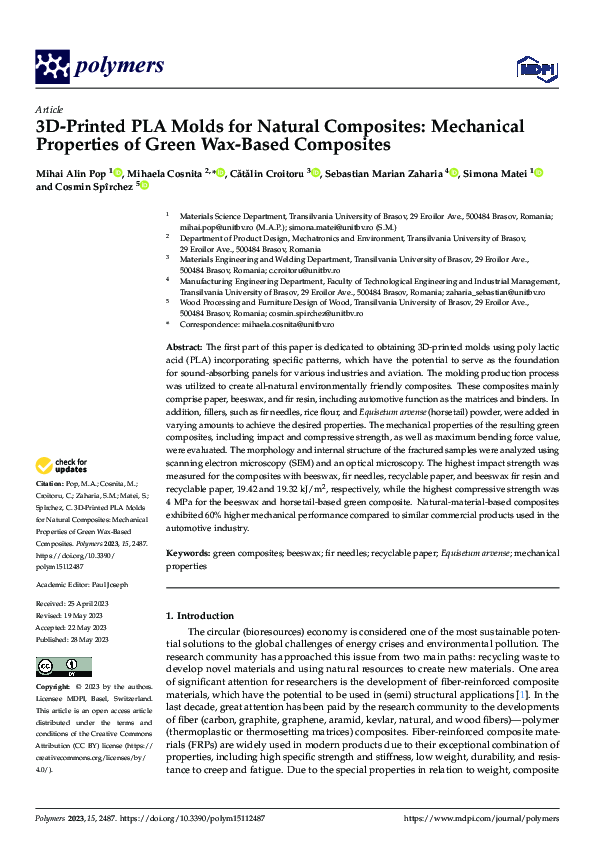 (PDF) 3D-Printed PLA Molds for Natural Composites: Mechanical ...